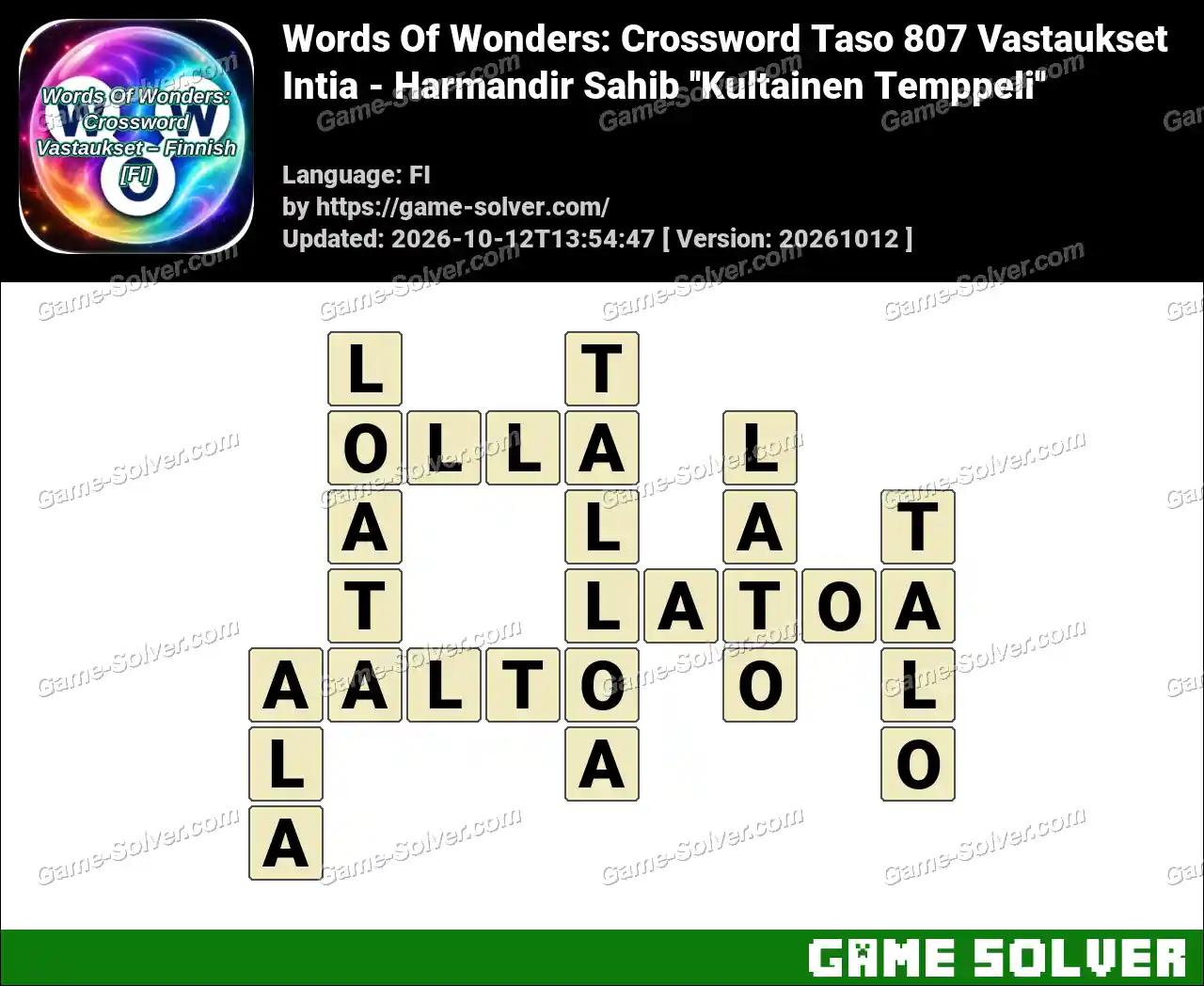 Words Of Wonders: Crossword Taso 807 Vastaukset – Intia – Harmandir Sahib ”Kultainen Temppeli”